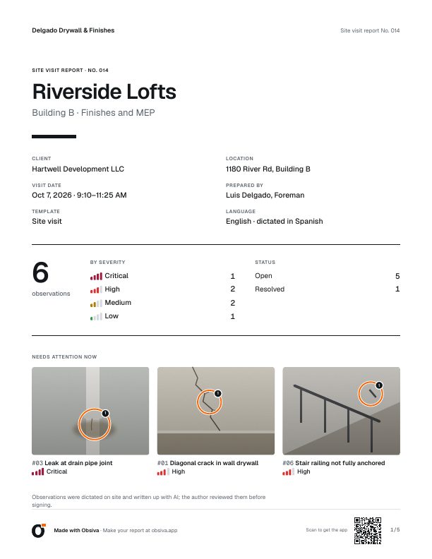 Report cover with observation totals by severity and status